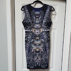 Elegant Black and Blue Patterned Dress